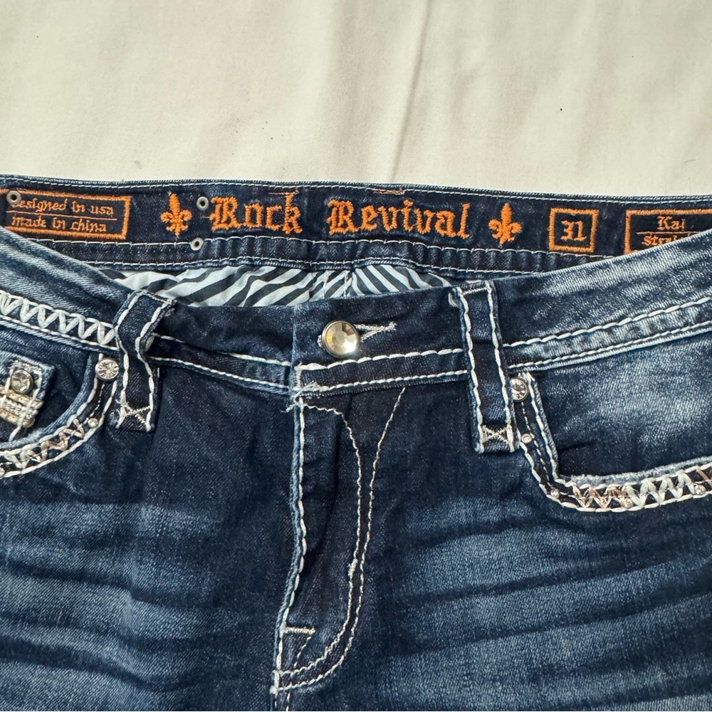 Rock Revival Dark Blue Jeans with Embroidered Pockets - Picture 10 of 13